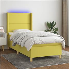 vidaXL Cama box spring c/ colchão e LED 90x200 cm tecido verde