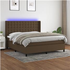 vidaXL Cama box spring c/ colchão/LED 160x200cm tecido castanho-escuro