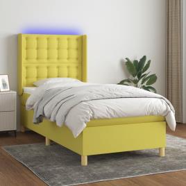 vidaXL Cama box spring c/ colchão e LED 90x200 cm tecido verde