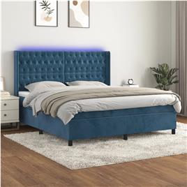 vidaXL Cama box spring c/ colchão/LED 180x200 cm veludo azul-escuro