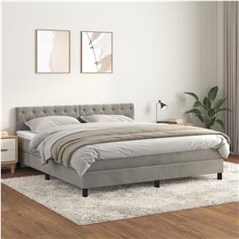 vidaXL Cama com molas/colchão 160x200 cm veludo cinzento-claro