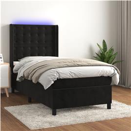 vidaXL Cama box spring c/ colchão/LED 90x190 cm veludo preto