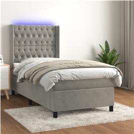 vidaXL Cama box spring c/ colchão/LED 90x190 cm veludo cinzento-claro