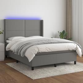 vidaXL Cama box spring c/ colchão e LED 140x200 cm tecido cinza-escuro