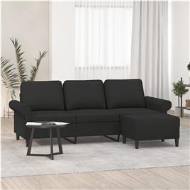 vidaXL Sofá de 3 lugares com apoio de pés 180 cm tecido preto