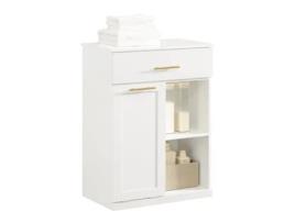 Armário de WC SOBUY BZR66-W com 1 Cesto de Roupa e 1 Gaveta (Branco - 66x37x95 cm)