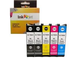 Pack 4 Tinteiros Compatíveis Epson T7551 T7561 T7552 T7562 T7553 T7563 T7554 T7564 Tinta Pigmentada