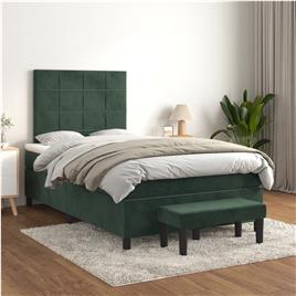 vidaXL Cama boxspring com colchão 120x200 cm veludo verde-escuro