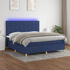 vidaXL Cama box spring c/ colchão e LED 180x200 cm tecido azul