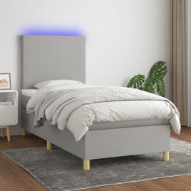 vidaXL Cama box spring c/ colchão e LED 80x200 cm tecido cinza-claro