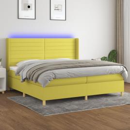 vidaXL Cama box spring c/ colchão e LED 200x200 cm tecido verde