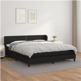 vidaXL Cama com molas/colchão 180x200 cm couro artificial preto