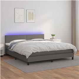 vidaXL Cama box spring c/ colchão/LED 180x200cm couro artificial cinza