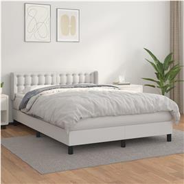 vidaXL Cama com molas/colchão 140x190 cm couro artificial branco