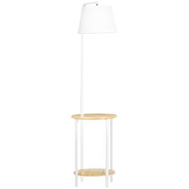 HOMCOM Candeeiro de Pé Moderno com Prateleira Suporte para Lâmpada E27 Máx. 40W com Ecrã de Linho Ø37x162cm Branco e Madeira   Aosom Portugal