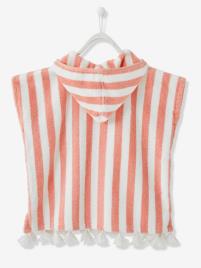 Poncho personalizável, para bebé rosa medio as riscas