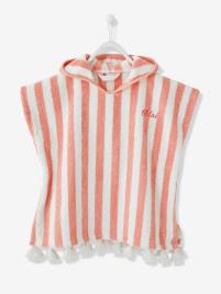 Poncho personalizável, para bebé rosa medio as riscas