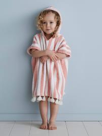 Poncho personalizável, para bebé rosa medio as riscas