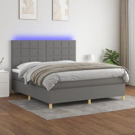 vidaXL Cama box spring c/ colchão e LED 160x200 cm tecido cinza-escuro