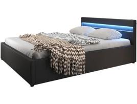 Cama com Colchão Texas MÓVEIS BONITOS Bahia (Compatível com Colchão: 150x190 cm - Melamina - Preto - Estrado Elevatório e com Música)