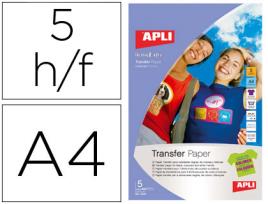 Papel Transfer Apli p/ Prendas Escuras c/ Acabamento Fotografico Din A4 Embalagem de 5 Folhas