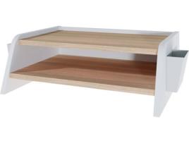 Suporte para Monitor LEVIRA Butley Branco e Carvalho Branco (50x43x17,7cm - Melamina)