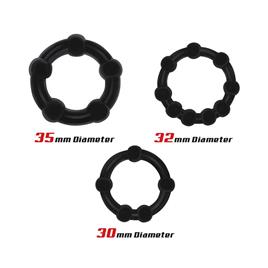 Conjunto de 3 anéis de pênis com contas flexíveis pretas