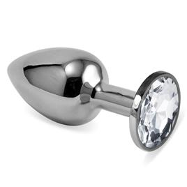 Plugue anal clássico Rosebud prateado com joia transparente tamanho S