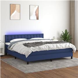 vidaXL Cama box spring c/ colchão e LED 180x200 cm tecido azul