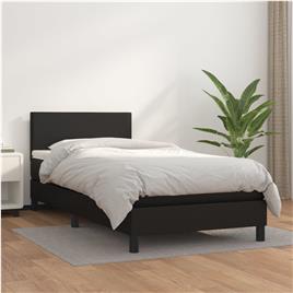 vidaXL Cama com molas/colchão 90x190 cm couro artificial preto
