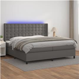 vidaXL Cama box spring c/ colchão/LED 200x200cm couro artificial cinza