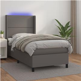 vidaXL Cama box spring c/ colchão/LED 100x200cm couro artificial cinza