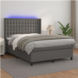 vidaXL Cama box spring c/ colchão/LED 140x200cm couro artificial cinza