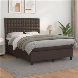vidaXL Cama com molas/colchão 140x190 cm couro artificial castanho