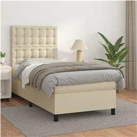 vidaXL Cama com molas/colchão 80x200 cm couro artificial cor creme
