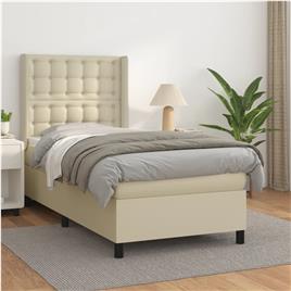 vidaXL Cama com molas/colchão 90x200 cm couro artificial cor creme