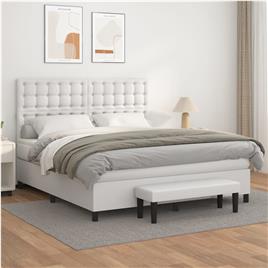 vidaXL Cama com molas/colchão 180x200 cm couro artificial branco
