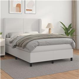 vidaXL Cama com molas/colchão 140x190 cm couro artificial branco