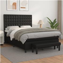 vidaXL Cama com molas/colchão 140x200 cm couro artificial preto