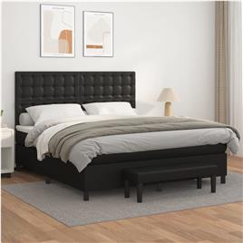 vidaXL Cama com molas/colchão 180x200 cm couro artificial preto