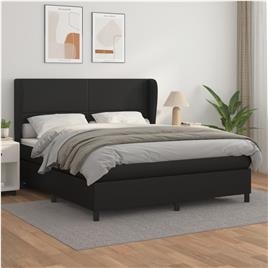 vidaXL Cama com molas/colchão 180x200 cm couro artificial preto