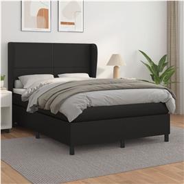 vidaXL Cama com molas/colchão 140x200 cm couro artificial preto