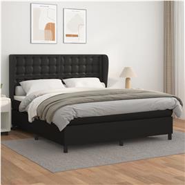 vidaXL Cama com molas/colchão 180x200 cm couro artificial preto