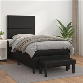vidaXL Cama com molas/colchão 100x200 cm couro artificial preto