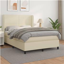 vidaXL Cama com molas/colchão 140x200 cm couro artificial cor creme