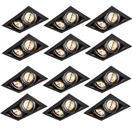 Set van 12 Inbouwspots zwart AR111 verstelbaar 2-lichts - Oneon