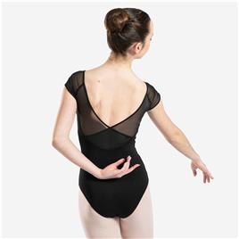 Maillot de Ballet com Manga Curta em Tule Menina Preto