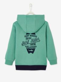 Casaco colorblock com fecho e capuz, para menino verde medio liso com motivo