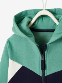 Casaco colorblock com fecho e capuz, para menino verde medio liso com motivo
