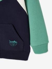Casaco colorblock com fecho e capuz, para menino verde medio liso com motivo